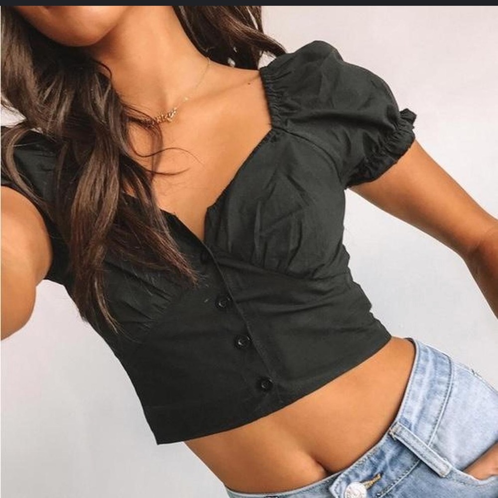 Princess Polly Black Abe Crop Top - Picture 1 of 6